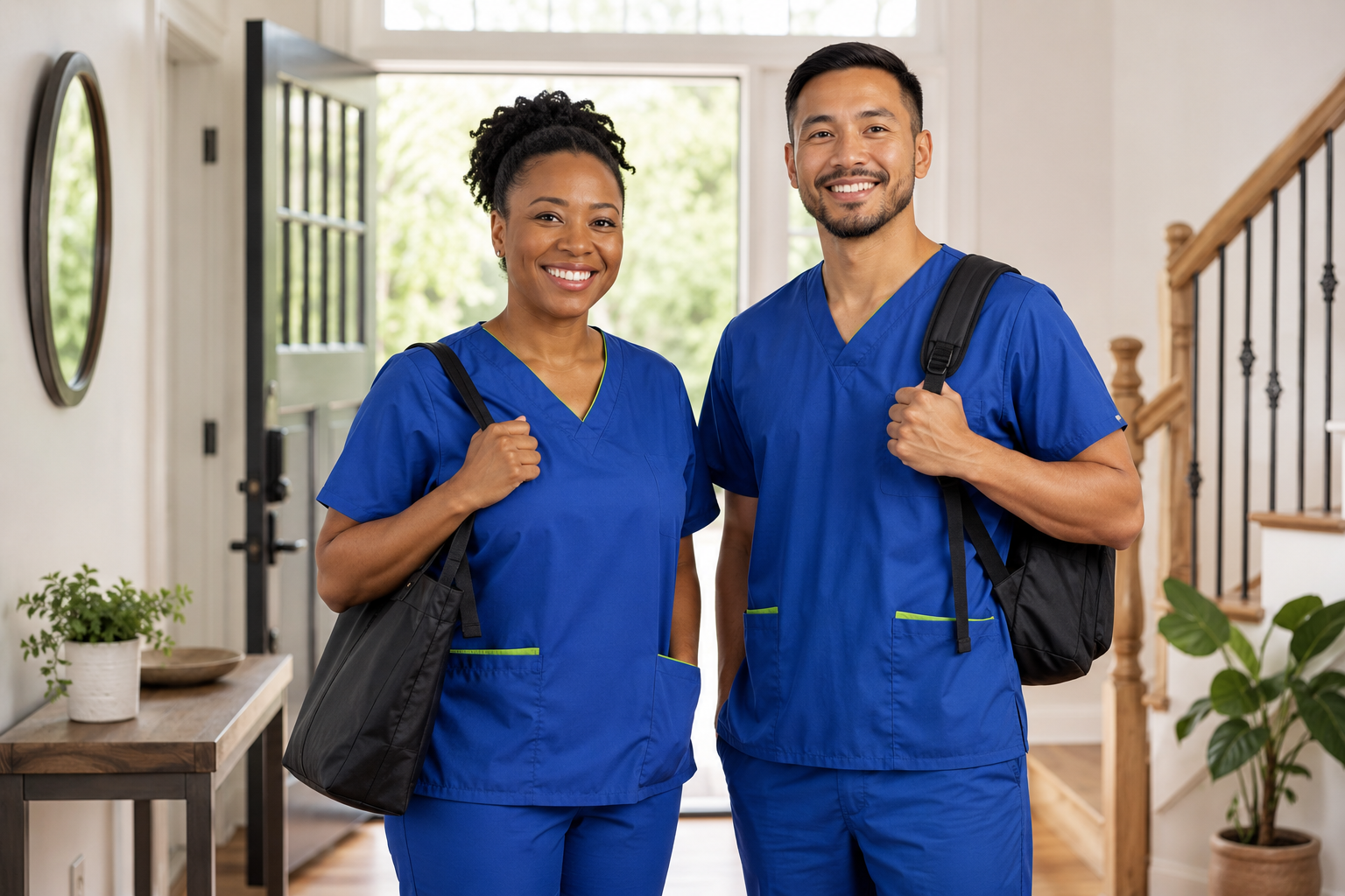 Two professional members of an in-home care team